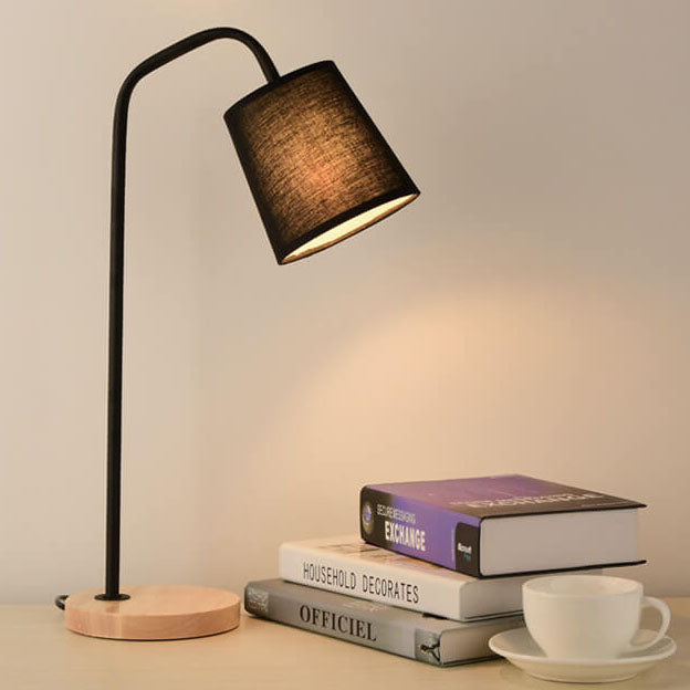 Simple Fabric Cone Shade Wood Base 1-Light Table Lamp