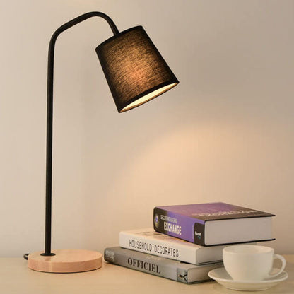 Simple Fabric Cone Shade Wood Base 1-Light Table Lamp