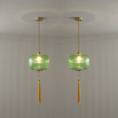 Nordic Modern Lantern Shape Copper Glass 1-Light Pendant Light
