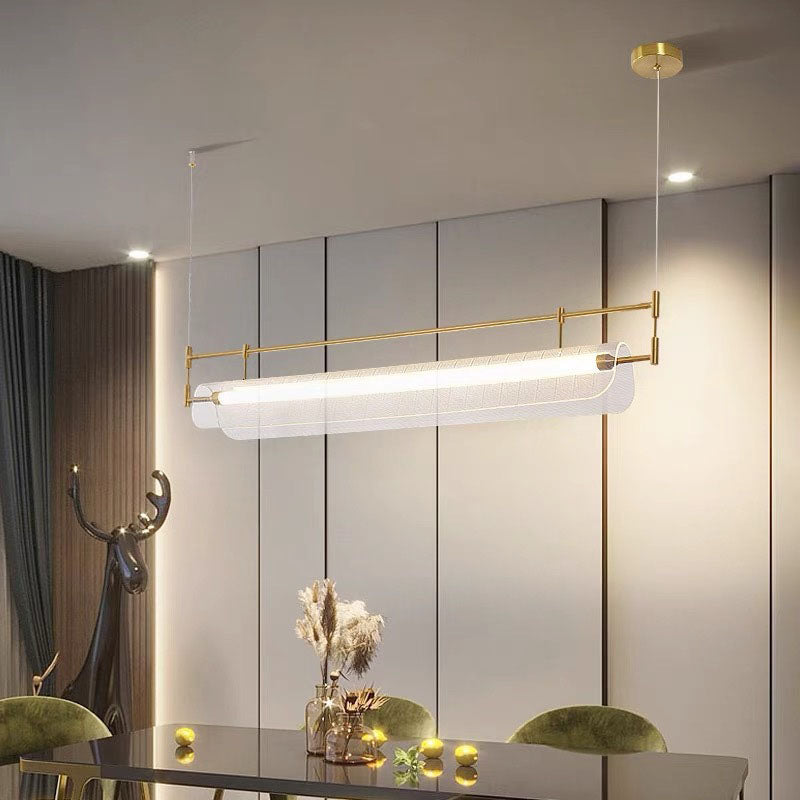 Modern Luxury Acrylic Iron Long Strip LED Island Light Pendant Light For Dining Room