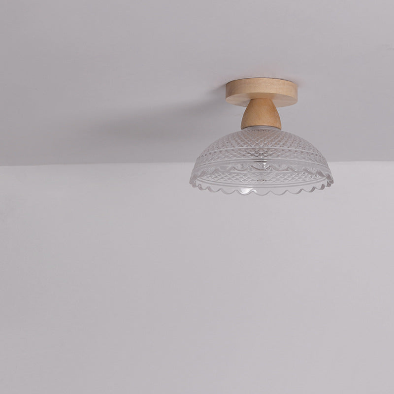 Japanese Minimalist Log Glass 1-Light Semi-Flush Mount Light