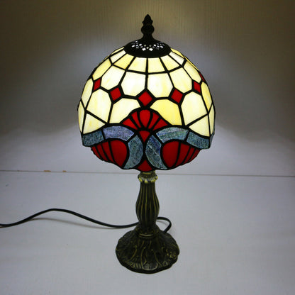 Tiffany Vintage Stained Glass Flower Dome 1-Light Table Lamp