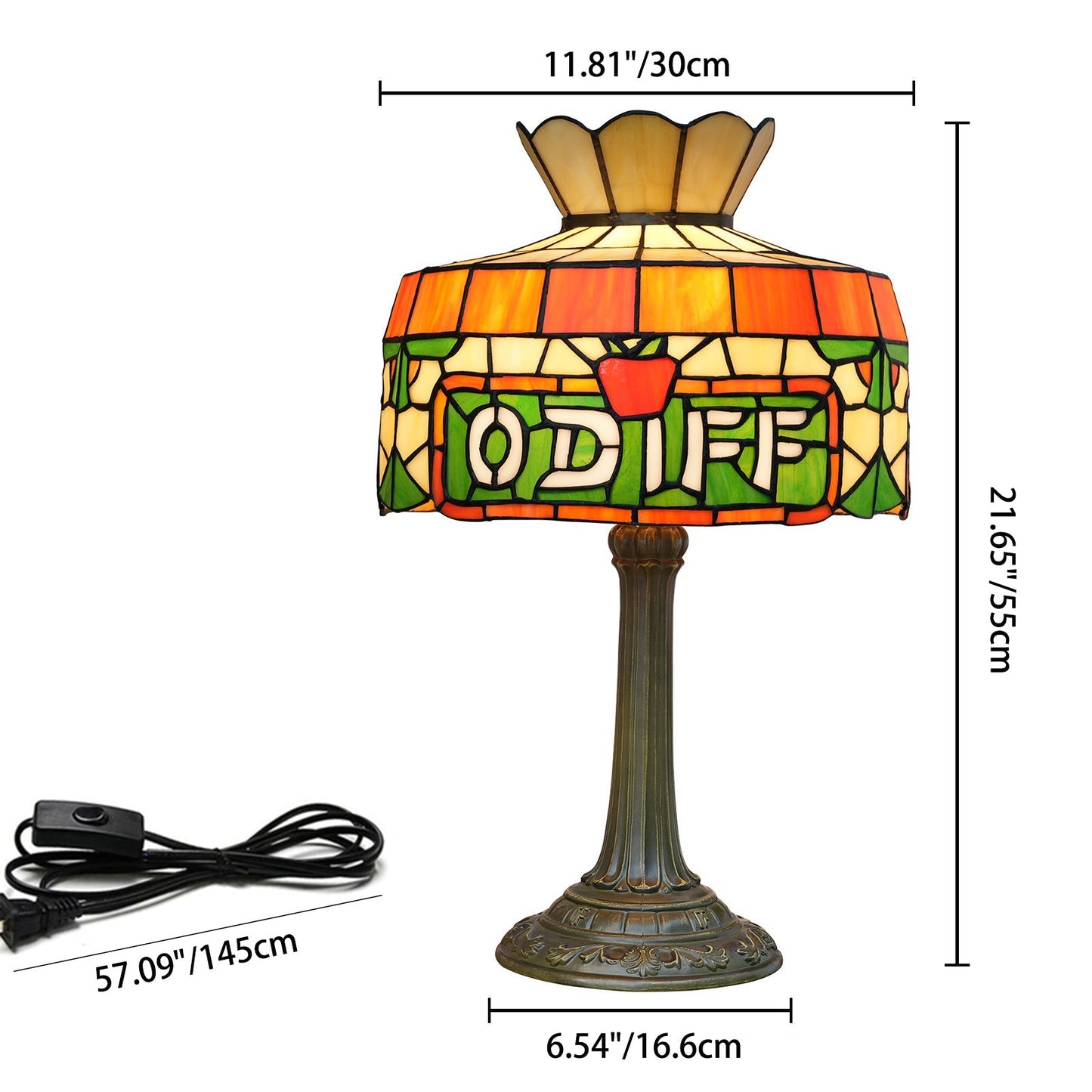 Traditional Tiffany Round Umbrella-Shaped Stained Glass Resin Iron 1-Light Table Lamp For Bedroom