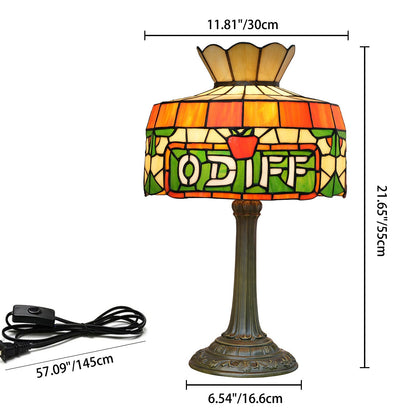 Traditional Tiffany Round Umbrella-Shaped Stained Glass Resin Iron 1-Light Table Lamp For Bedroom
