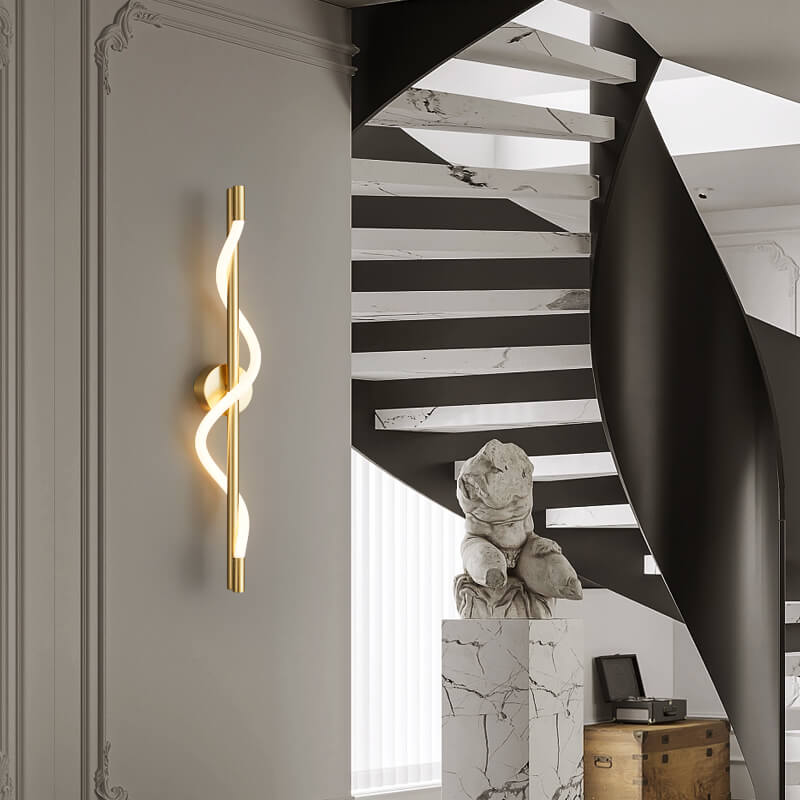 Modern Minimalist Twist Curve Long Bar Copper LED Wall Sconce Lamp