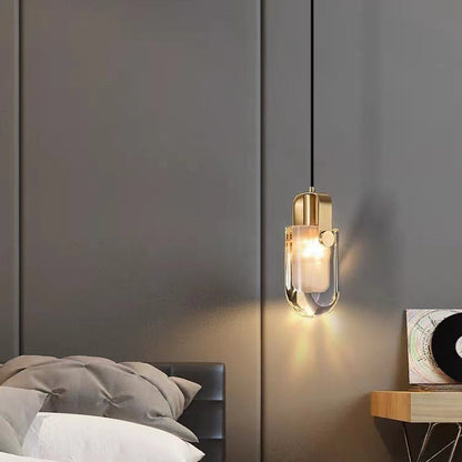 Modern Minimalist Half Round Copper Crystal LED Pendant Light For Bedroom