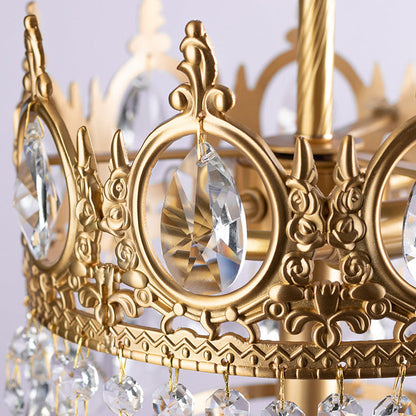 Traditional Luxury Copper Brass Crystal Crown Pendant 3-Light Standing Floor Lamp For Bedroom