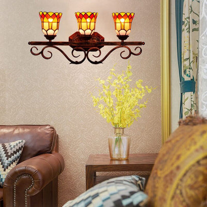 Traditional Tiffany European Vintage Stained Glass Mirror Front Light 3-Light Wall Sconce Lamp