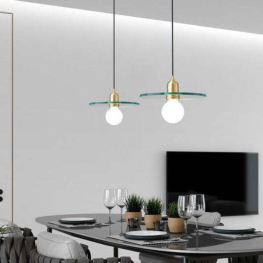 Contemporary Scandinavian Glass Round Disc Copper Lamp Head 1-Light Pendant Light For Dining Room