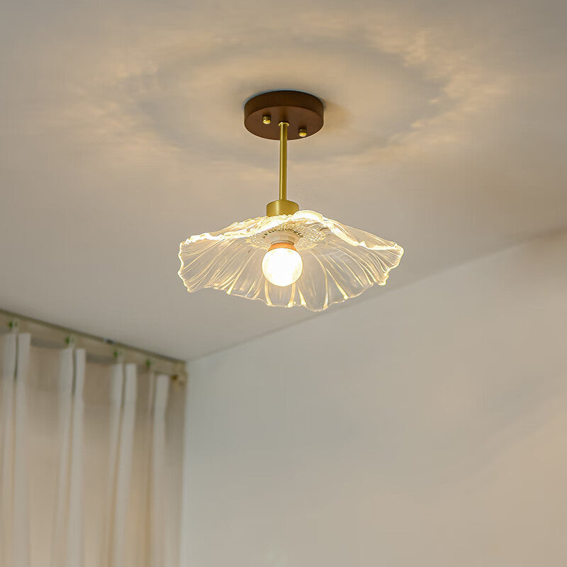 Contemporary Luxury Flower Copper Glass 1-Light Semi-Flush Mount Ceiling Light For Hallway