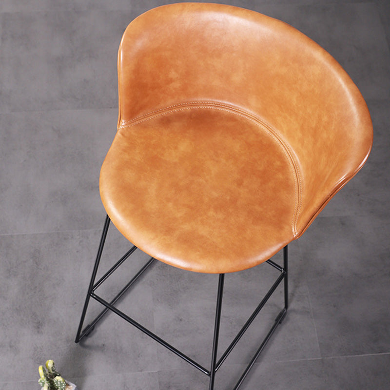 Contemporary Retro Square Saddle Leather Stainless Steel Bar Stool Backrest Footrest For Dining Room