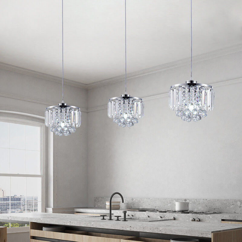 Nordic Light Luxury Round Iron Crystal String 1-Light Pendant Light