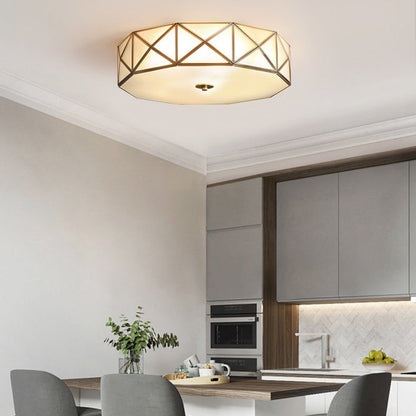 Contemporary Retro Brass Glass Octagon Geometric Line 3/4/6 Light Flush Mount Ceiling Light For Living Room