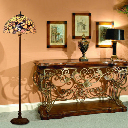 Traditional Tiffany Stained Glass Magpie Plum Blossom Dome 2-Light Standing Floor Lamp For Home Office