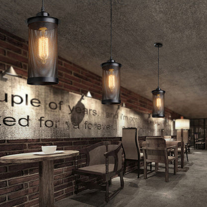 Traditional Vintage Cylinder Iron 1-Light Pendant Light For Living Room