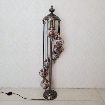 Traditional Tiffany Oval Ball Iron Stained Glass 5/7 Light Standing Floor Lamp For Living Room