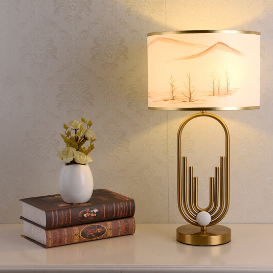 European Fabric Metal Ring Base 1-Light Table Lamp