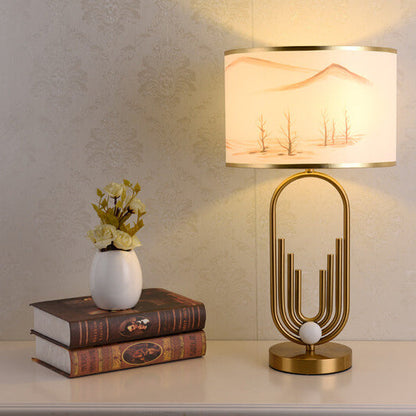 European Fabric Metal Ring Base 1-Light Table Lamp