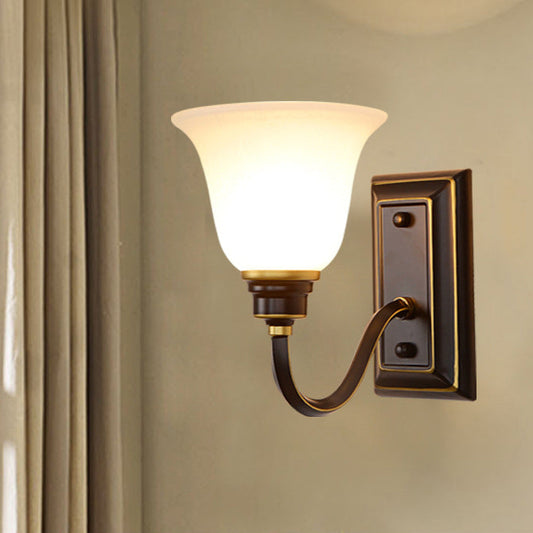 Traditional Rustic Floral Glass Shade Iron 1-Light Wall Sconce Lamp For Bedroom