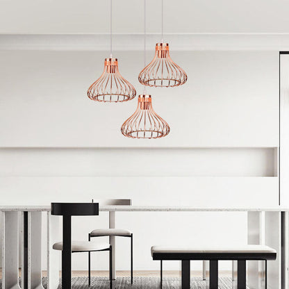 Contemporary Nordic Line Pumpkin Iron 1/3 Light Island Light Chandelier For Dining Room