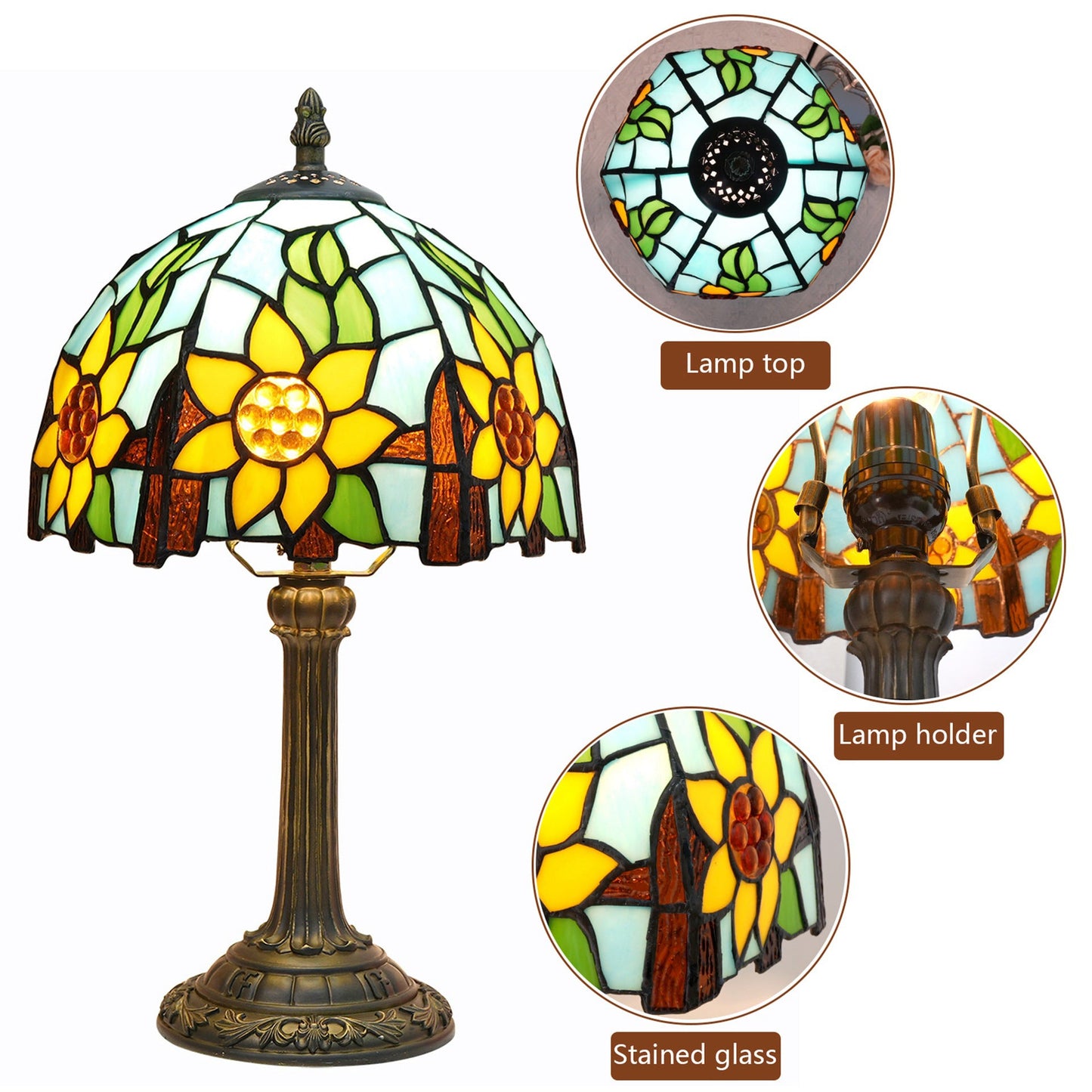 Traditional Tiffany Resin Glass Dome Sunflower 1-Light Table Lamp For Bedside
