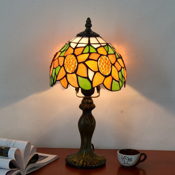 Tiffany Rustic Sunflower Stained Glass 1-Light Table Lamp