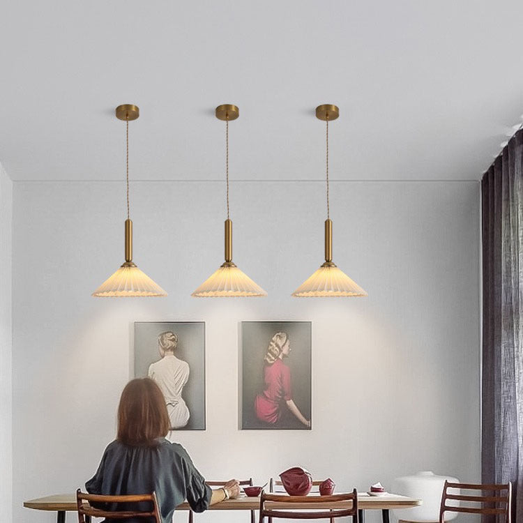 Contemporary Scandinavian Cone Plated Metal Fabric 1-Light Pendant Light For Living Room
