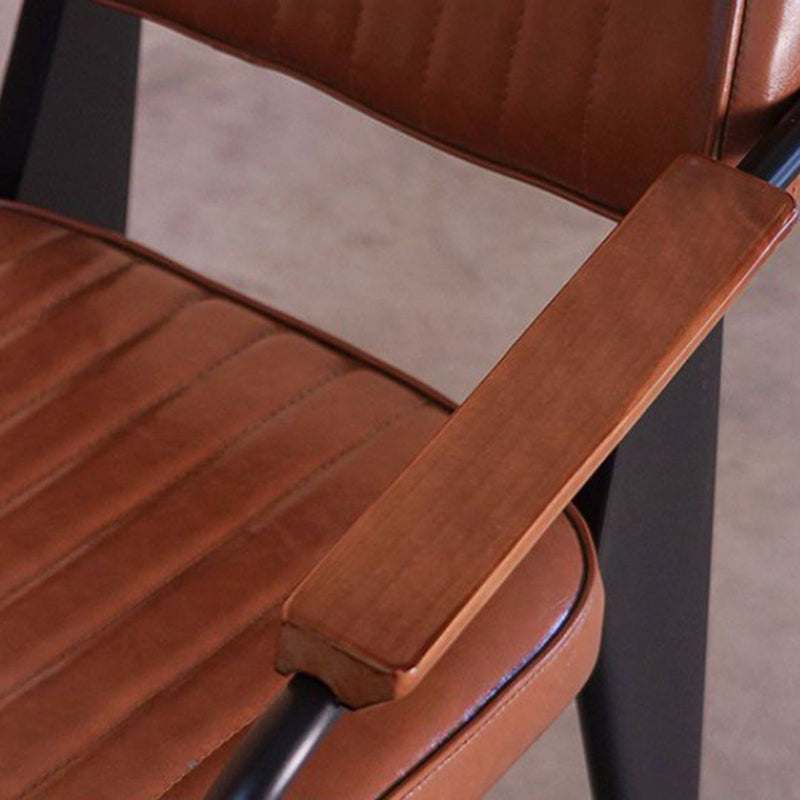 Contemporary Industrial Oil wax Leather Metal Sponge Wood Square Vertical Stripe Dining Chair Backrest Armrest For Dining Room