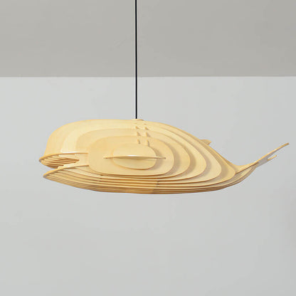 Traditional Japanese Whale Solid Wood 1-Light Pendant Light For Living Room