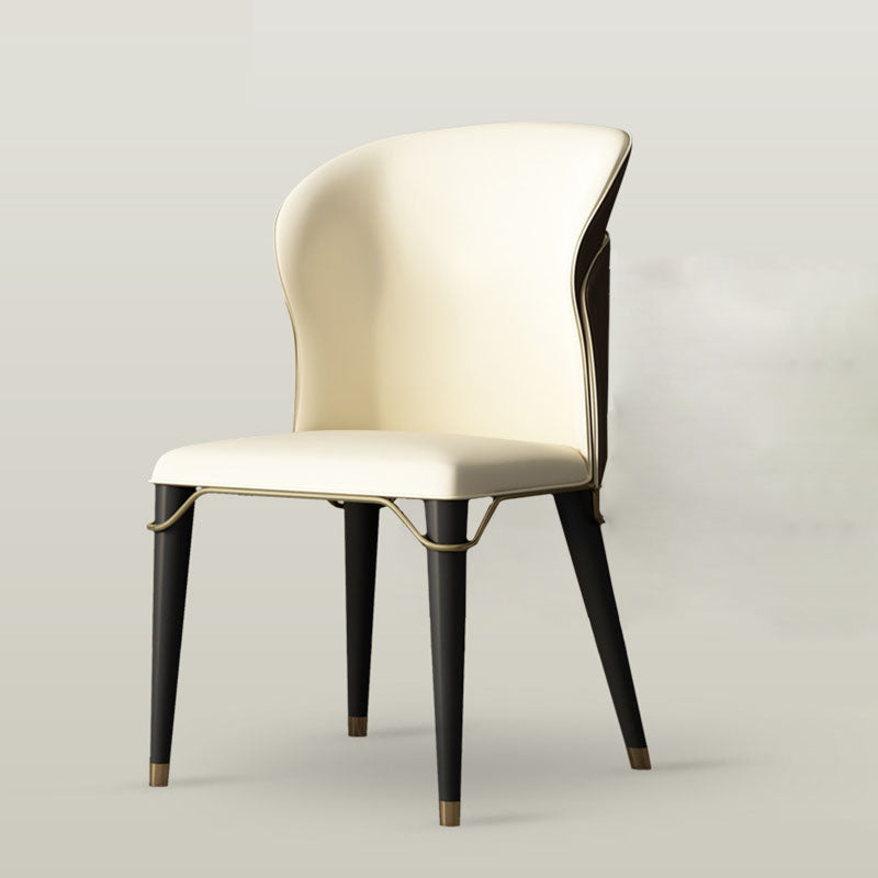Contemporary Luxury Faux Leather Wood Legs Stainless Steel Decor Dining Chair Backrest For Dining Room