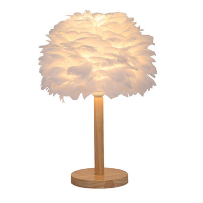 Modern Creative Feather Decorative Solid Wood 1-Light Table Lamp