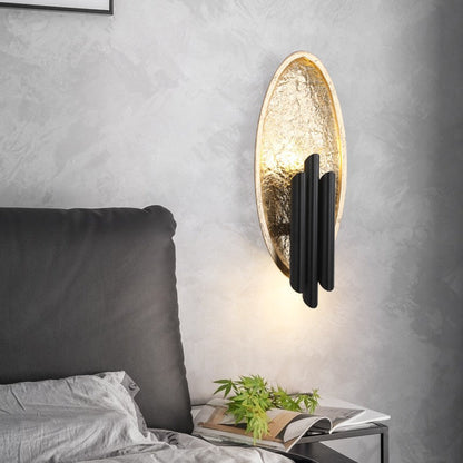 Contemporary Luxury Oval Gold Foil Texture Metal Tube 2-Light Wall Sconce Lamp For Dining Room