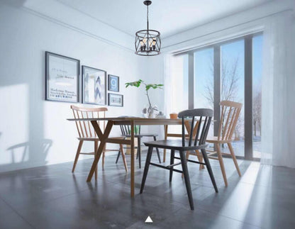 Wrought Iron Lampshade Iron Chain 4-Light Adjustable Length Lantern Geometric Pendant Light