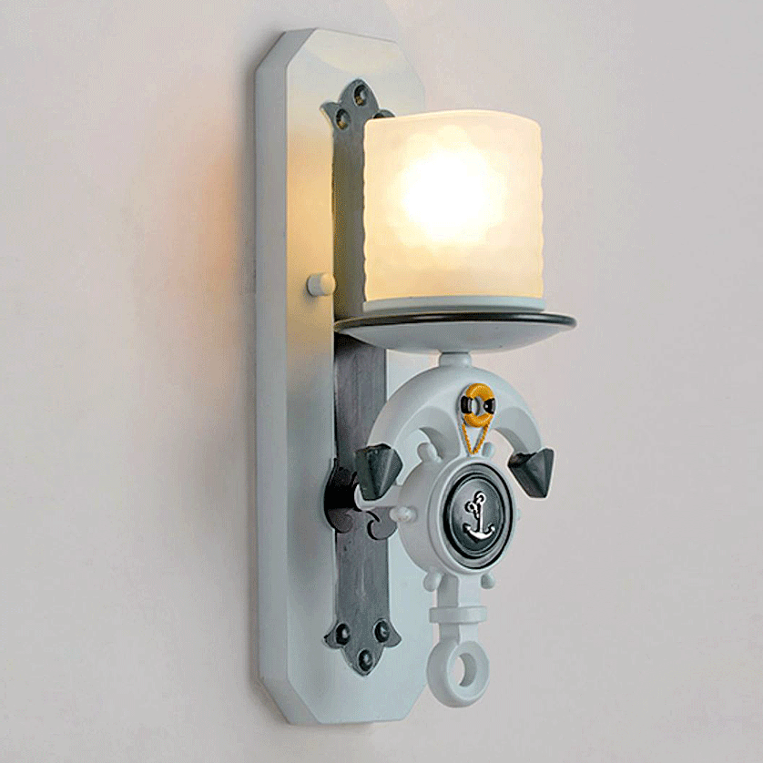 Nordic Mediterranean Resin Iron Ship Anchor 1/2-Light Wall Sconce Lamp