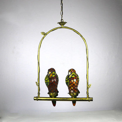 Tiffany Chinese Vintage Glass Parrot LED Pendant Light
