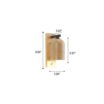 Japanese Vintage Stone Cylinder Wooden Base 1-Light Wall Sconce Lamp