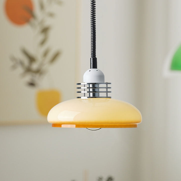 Japanese Minimalist Hardware Glass Round Head Retractable 1-Light Pendant Light