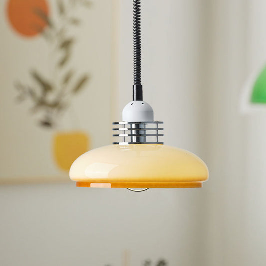 Japanese Minimalist Hardware Glass Round Head Retractable 1-Light Pendant Light