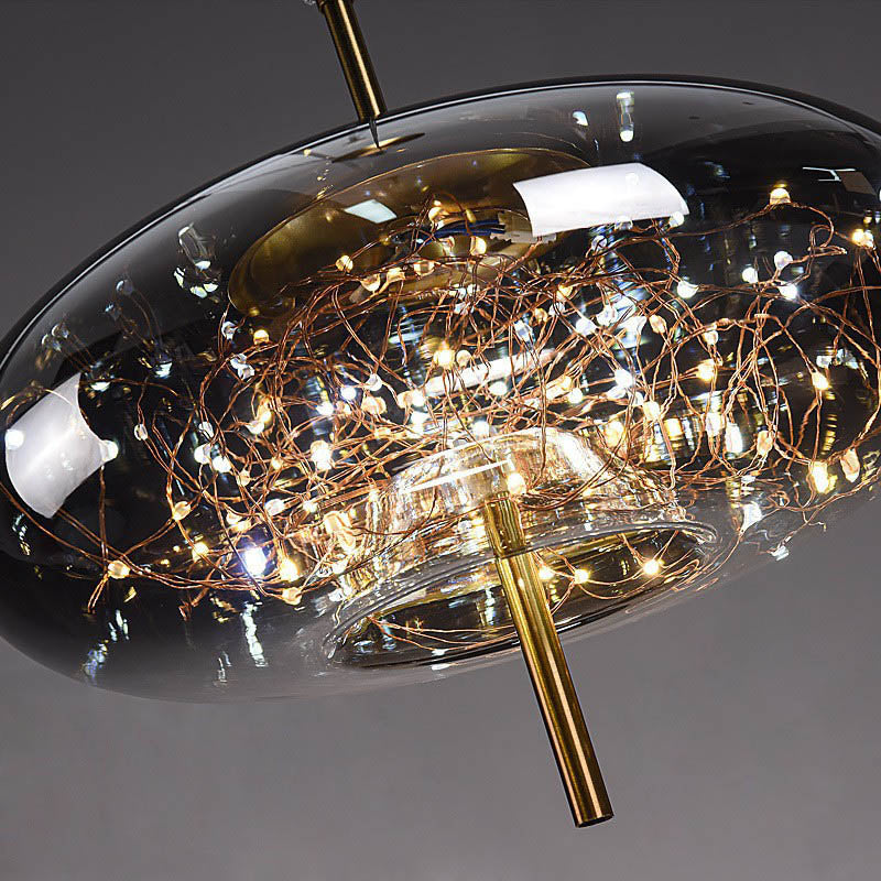 Contemporary Scandinavian Cylinder Oval Glass 1-Light Pendant Light For Bedroom