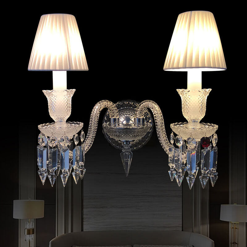 European Vintage Luxury Crystal Candelabra 2-Light Wall Sconce Lamp