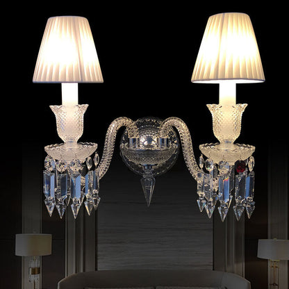 European Vintage Luxury Crystal Candelabra 2-Light Wall Sconce Lamp