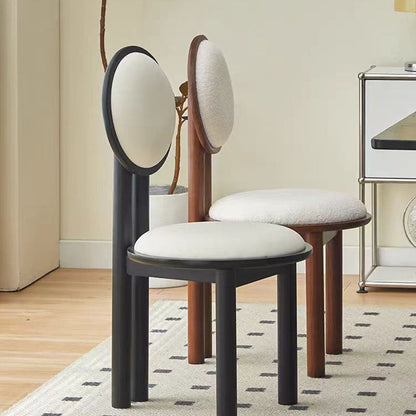 Contemporary Scandinavian Round Back Solid Wood Lambswool PU Leather Dining Chair Backrest For Dining Room
