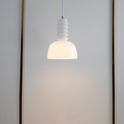 Modern Minimalist Cream Half Circle Cylinder Iron Glass 1-Light Pendant Light For Bedroom