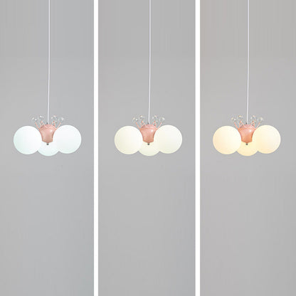 Contemporary Creative Cream Hardware Crystal Decor PE Round Shade 3-Light Kids Chandelier For Living Room