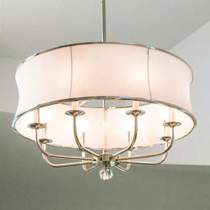 Contemporary Nordic Copper Iron Fabric Round Candle-Holder 8-Light Chandelier For Dining Room