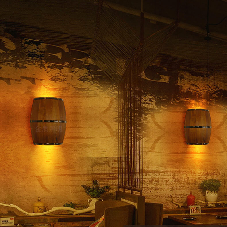 Industrial Vintage Half Barrel Wood LED Wall Sconce Lamp
