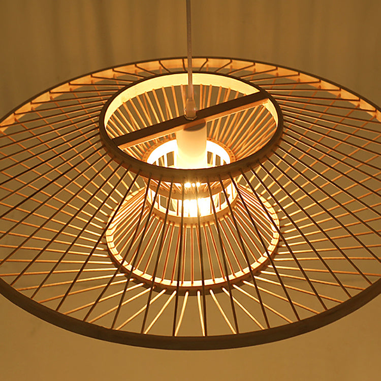 Traditional Chinese Zen Bamboo Weaving 1-Light Pendant Light For Dining Room
