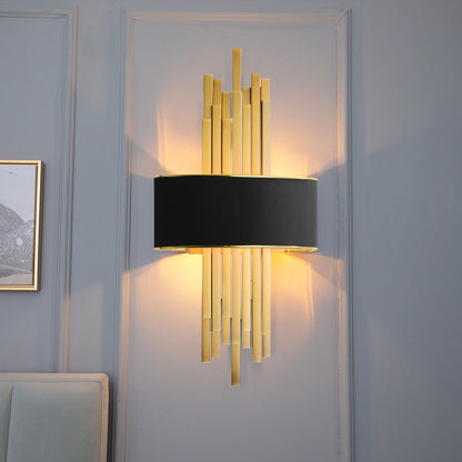 Modern Luxury Iron Straight Line Fabric Cylinder Shade 2-Light Wall Sconce Lamp For Living Room