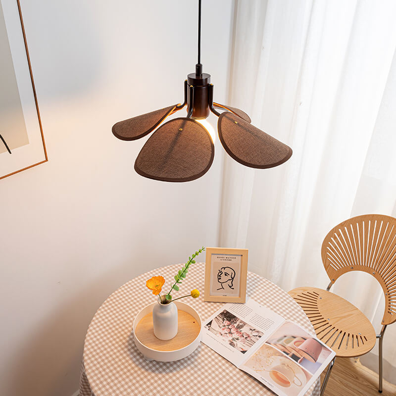 Traditional Japanese Vintage Iron Log Flower Shape 1-Light Pendant Light For Dining Room
