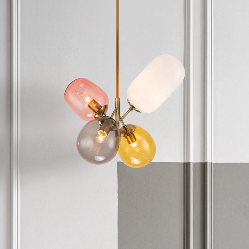 Contemporary Scandinavian Iron Copper Glass Balloon 4-Light Chandelier For Dining Room